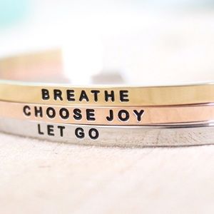 mantraband Jewelry - ‘Breathe’ Stainless Steel + Gold Cuff Bracelet mantraband Jewelry - ‘Breathe’ Stainless Steel + Gold Cuff Bracelet